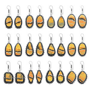 Pendientes Colgantes de Jaspe Abeja Amarillo Hechos a Mano con Cabujón Pulido para Mujer - Product Image 3