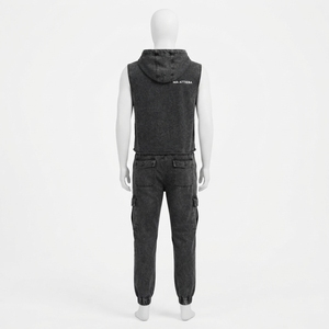 Women Denim Sleeveless Hoodie And Cargo Jogger <b>Pants</b> Set Washed Black Streetwear Two Piece Casual Outfit - Product Image 4