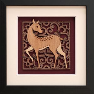 Décoration murale vintage en bois plaqué 3D motif cerf, œuvre d'art encadrée artisanale multicouche représentant une faune sauvage pour la décoration intérieure - Product Image 1
