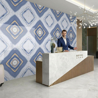 Carrelage mural en porcelaine brillant poli 600x1200mm, style moderne, effet brique, pour extérieur, antidérapant, bleu Sigma