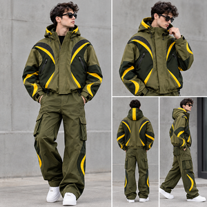 Chaqueta Utilitaria Personalizada con Capucha en Verde Oliva y Negro con Detalles Amarillos, Bolsillos con Cremallera, Puños Ajustables, Estilo Premium para Exteriores - Product Image 6