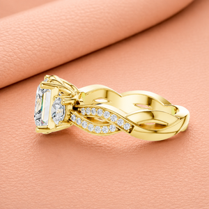 Anillo de compromiso de lujo con diamante talla princesa en oro amarillo, anillo nupcial con pavé, joyería de boda llamativa, regalo para mujer - Product Image 2