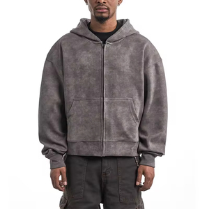 OEM Custom Acid Wash Plain Zipper <b>Hoodie</b> <b>500</b> <b>GSM</b> Heavyweight Fleece Oversized Streetwear Pullover Hooded Sweatshirt Manufacturer - Product Image 1