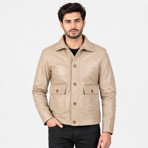 Blouson Bomber en Cuir Véritable pour Homme, Col Montant, Fermeture Éclair, Positionnement du Logo Personnalisé, Respirant, Veste Décontractée d'Hiver - Service OEM - Product Image 1