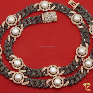 Cadena Cubana de Plata de Ley 925 con Perlas de Agua Dulce Grandes y Diamantes de Moissanita Negra VVS Estilo Hip Hop para Hombre - Product Image 3