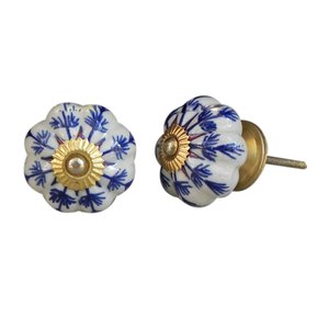 Perillas de cerámica para niños, tiradores Chic desgastados azules de hoja larga, perilla de puerta de mediados de siglo, armario, CK-92 de 4,44 cm, venta al por mayor - Product Image 1