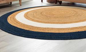 Tapis et carpettes ronds tressés en jute et coton, fabriqués à la machine - Écologiques et antibactériens - Product Image 2