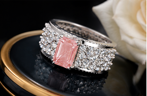 Emerald Cut Fancy Pink Lab Grown Diamond <b>Ring</b> ,Bridal <b>Ring</b> Set, Vintage Floral Engagement <b>Ring</b>, <b>Statement</b> <b>Ring</b> - Product Image 6