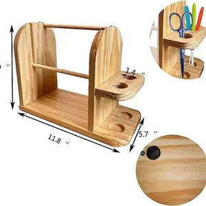 Soporte de madera para hilo con organizador de bolas giratorio doble, dispensador portátil de hilo para ganchillo y tejer con almacenamiento de herramientas - Product Image 5