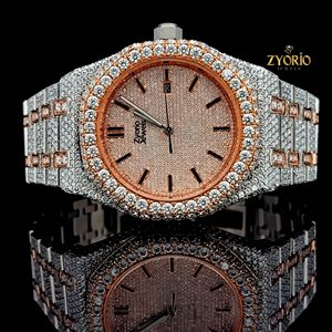 Montre de luxe bicolore en moissanite et diamants, unisexe, en acier inoxydable, mouvement mécanique ETA, 41 mm, étanche 10 bars, style hip-hop personnalisé - Product Image 5