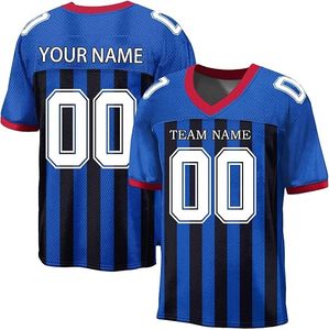 Camiseta de Fútbol Americano Personalizada con Rayas Azules, Cuello en V, Malla Sublimada Transpirable, Nombre del Equipo y Número 00 Impresos - Product Image 5