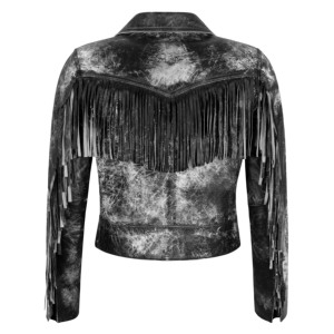 Chaqueta de Cuero Napa 100% Personalizada para Mujer, Estilo Vintage Desgastado, con Flecos, Estilo Biker, Corta, Estilo Vaquera, para Motocicleta - Product Image 3