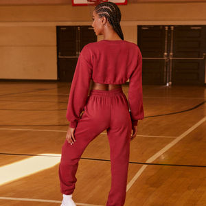 Womens Long Sleeve Cropped Sweatshirt And Drawstring Pants Two Piece <b>Twin</b> <b>Set</b> - Product Image 2