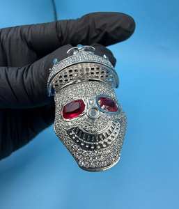 Pendentif Tête de Mort en Moissanite Personnalisable Style Rappeur Halloween avec Diamant Rond en Argent 925 – Bijoux Fins, Pendentifs et Breloques - Product Image 6