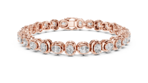Bracelet tennis en or rose 18 carats serti de diamants taille coussin - Product Image 4