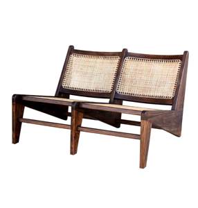 Sofá de 2 Plazas de Madera Maciza Estilo Pierre Jeanneret, Diseño Moderno de Mediados de Siglo, Resistente para Exteriores, Tipo Loveseat, con Ratán, Banco Bajo y Fácil de Transportar, Venta al por Mayor - Product Image 1