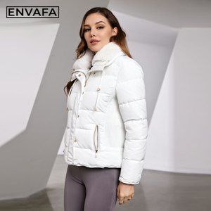 <b>Women</b> Fur Collar <b>Winter</b> <b>Coat</b> Slim Fit Cinched Waist Cotton <b>Padded</b> Puffer Jacket Warm Thick Parka Outerwear Fashion Wholesale - Product Image 3