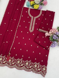 Costume Anarkali en polyester brodé marron pour femmes avec dupatta, tenue traditionnelle indienne pakistanaise pour mariage, coupe ample longue jusqu'au sol - Product Image 3