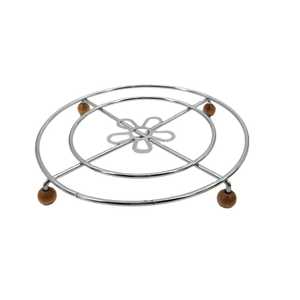Modern Chrome Metal Grid Trivet Round Wire Pot Stand High Shine Heat Resistant <b>Table</b> <b>Protector</b> Heavy Duty Kitchen Hot <b>Pad</b> Tool - Product Image 5