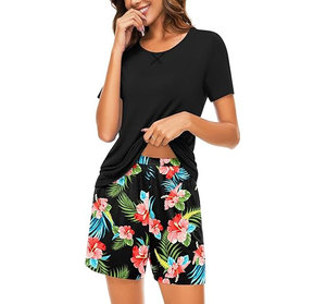 Women 2 Piece <b>Shorts</b> Set O Neck <b>Short</b> Sleeve Loose Fit Floral Printed Knitted Top and <b>Shorts</b> Casual Summer Outfit Breathable - Product Image 4