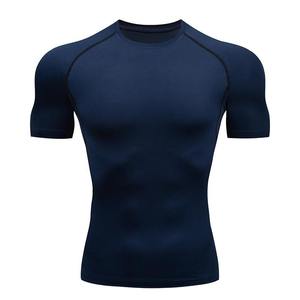 T-shirt sportif pour homme, bleu marine, col rond, manches courtes, séchage rapide, respirant, coupe classique, tricoté 100% coton, couleur unie, 320g - Product Image 1