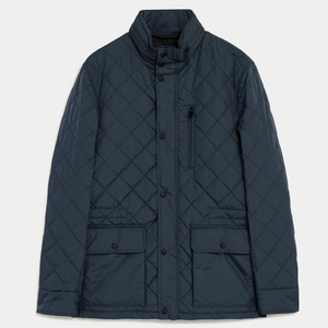 Men's Navy <b>Quilted</b> Jacket Stand Collar Regular Fit Windproof Zipper Closure Solid Color Polyester <b>Wadding</b> Autumn Casual - Product Image 2