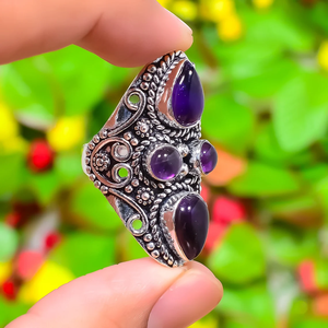 Bague en argent sterling 925 avec pierre d'améthyste, bague artisanale en améthyste, bijoux bohèmes célestes, naturels - Product Image 2