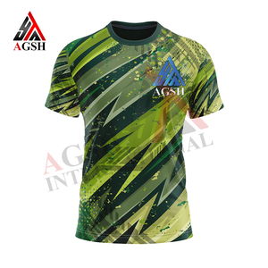Camiseta Deportiva de Manga Corta para Hombre AGSH, Estampado por Sublimación, Patrón Geométrico Verde, Secado Rápido, Corte Ajustado, Cuello Redondo - Product Image 5