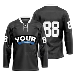 Maillot de hockey sur glace personnalisé pour homme, blanc, noir, rouge, col en V, manches longues, impression sublimée, maille respirante, numéro d'équipe sur le devant, 3D - Product Image 4