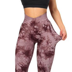 Leggings de sport taille haute tie-dye sans couture pour femme, pantalon de yoga et de fitness de qualité, effet scrunch, sexy - Product Image 5