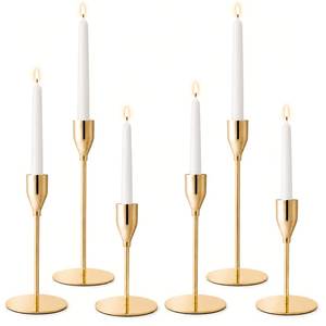 Ensemble de 7 bougeoirs coniques dorés de hauteurs variées, en métal, pour centre de table de mariage - Product Image 3