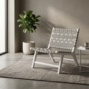Silla Moderna de Madera de Caoba Blanca con Tapicería Gris para el Hogar, Sala de Estar y Dormitorio - Product Image 4