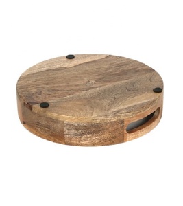 Bandeja redonda de madera de mango con asa Bandeja para servir café y desayuno hecha a mano Vajilla Accesorios de cocina - Product Image 2