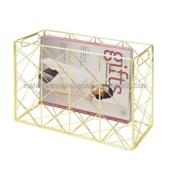 Brass metal wire magazine and file a gold metal wire geometric design this file and magazine holder will bring efficient more