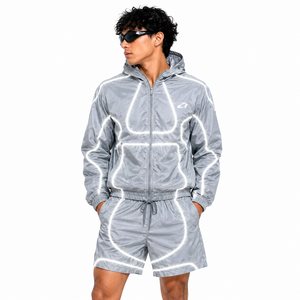 Survêtement Premium Personnalisé avec Logo pour Homme : Veste Coupe-Vent Imperméable Réfléchissante en Nylon et Polyester avec Fermeture Éclair et Short, Hoodies USA - Product Image 3