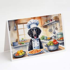 Whimsical A7 Tamaño 5x7 Tarjetas de nota en blanco Paquete de 8 tarjetas de felicitación Retriever the Chef con revestimiento rizado con sobres - Product Image 1
