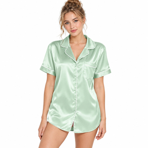 Women Lounge Wear Silk Satin Button Up <b>Top</b> Short Sleeve Night Wear Turn Down Collar Shirt Ladies Sleeping <b>Top</b> <b>Silky</b> Shirts Women - Product Image 3