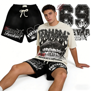 Ensemble T-shirt et short Vertabrae pour homme, col rond, imprimé, coton, vêtements décontractés d'été - Product Image 2