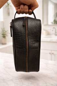 Genuine Leather Toiletry Bag <b>Mens</b> Dopp Kit Travel Wash Bag Shaving Kit <b>Pouch</b> Custom Brand Logo Wholesale B2B TYG-0271 - Product Image 4