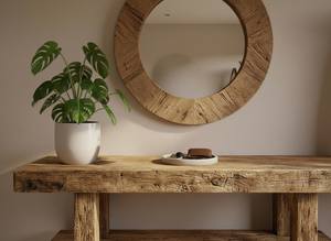 Mesa Consola de Madera Maciza para Entrada con Acabado de Madera Natural, Estructura Resistente y Almacenamiento para Muebles de Sala - Product Image 3