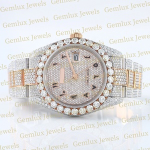 Probador de diamantes Pass de calidad superior Movimiento automático D VVS Totalmente helado Moissanite Diamond Baguette Reloj de hip hop de dos tonos - Product Image 2