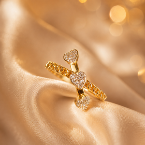 Premium 14K <b>Gold</b> Cross Style <b>Ring</b> with Heart Shape Diamond Look Stones Designer Jewelry for Women Buyers - Product Image 1