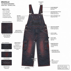 Mono vaquero Cargo unisex, estilo Y2K, holgado, azul rojizo lavado con bordado, estilo streetwear, venta al por mayor de fábrica - Product Image 6