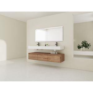 60-Inch Wall Mounted <b>Bathroom</b> <b>Vanity</b> with Double Resin Sink Soft Close Drawer Float Mounting Design - Product Image 3