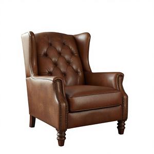 Sillón Clásico de Cuero Marrón con Respaldo Acolchado y Tapizado con Botones, Sillón de Lujo con Detalles de Tachuelas para Sala de Estar - Product Image 1