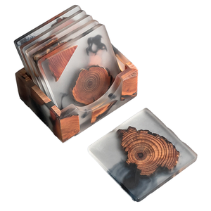 Hot Sale <b>Square</b> Round Design Tea Coffee Cup Wood Resin Coaster With Holder <b>Set</b> - Product Image 6