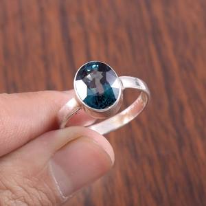 Anillo de Turmalina Paraiba, Gema Azul Verde, Plata de Ley 925, Chapado en Oro de 14K, Hecho a Mano, Regalo de Compromiso - Product Image 4