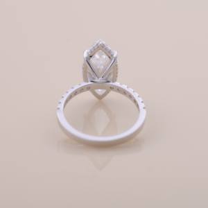IGI Certified Marquise Cut Lab Grown Diamond Hidden Halo Engagement-Wedding Ring with Pavé Band in <b>Solid</b> 925 Sterling <b>Silver</b> - Product Image 4