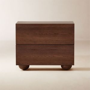 Solid Dark Wood Nightstand 2 Drawer Bedside <b>Table</b> with Chunky Ball <b>Feet</b> - Product Image 1