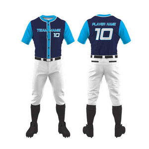 Men's Baseball Uniform Set Navy Blue White Full Sleeve Moisture Wicking Sublimated Jersey Pants Regular Fit All Seasons 100% - Product Image 1